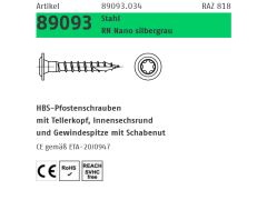 50 x Tellerkopf-T RN Nano silbergrau HBS-Pfostenschrauben CE , Innensechsrund, 8 x 50/42 -T40