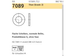 200 x ISO 7089 Flache Scheiben, normale Reihe, Produktklasse A, ohne Fase 5 Titan Grade 2