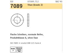 200 x ISO 7089 Flache Scheiben, normale Reihe, Produktklasse A, ohne Fase 8 Titan Grade 2