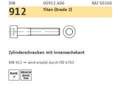 50 x DIN 912 Zylinderschrauben mit Innensechskant M8 x 70 Titan Grade 2