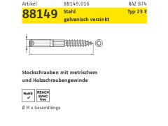 25 x Stahl Typ 23 E Stockschrauben mit metrischem und Holzschraubengewinde, M10 x 200 -T25 verzinkt
