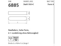 100 x DIN 6885 Stahl C45+C Form A Passfedern, hohe Form, rundstirnig ohne Bohrung(en) A 6 x 4 x 12 (blank/schwarz)