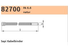 100 x PA 6.6 natur Sapi Kabelbinder 7,5 x 280