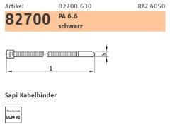 100 x PA 6.6 schwarz Sapi Kabelbinder 2,5 x 200