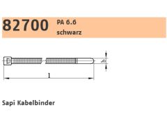 100 x PA 6.6 schwarz Sapi Kabelbinder 7,5 x 450