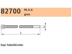 100 x PA 6.6 grau Sapi Kabelbinder 3,5 x 140