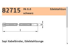 100 x PA 6.6 natur, Edelstahlzunge Sapi Kabelbinder Edelstahlzunge 3,5 x 140
