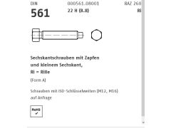 25 x Sechskantschrauben mit Zapfen DIN 561 22H / 8.8 Form B M12 x 90 SW 16