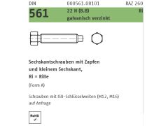 10 x Sechskantschrauben mit Zapfen DIN 561 22H / 8.8 Form A M16 x 60 SW18 verzinkt