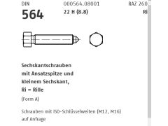 10 x Sechskantschraubenmit Ansatzspitze DIN 564 22H / 8.8 Form A M16 x 80 SW 18