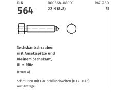 50 x Sechskantschraubenmit Ansatzspitze DIN 564 22H / 8.8 Form B M12 x 30 SW 16