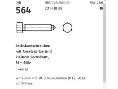 25 x Sechskantschraubenmit Ansatzspitze DIN 564 22H / 8.8 Form B M12 x 45 SW 16
