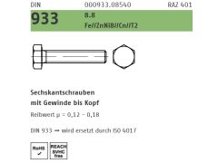 50 x Sechskantschrauben Vollgewinde DIN 933 8.8 M12 x 80 Zink Lamellen