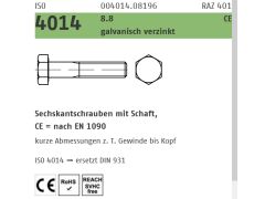 200 x Sechskantschrauben mit Schaft ISO 4014 8.8 M8 x 60 CE nach EN 1090 verzinkt