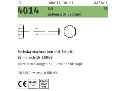100 x Sechskantschrauben mit Schaft ISO 4014 8.8 CE M12 x 50 SB nach EN 15048 verzinkt
