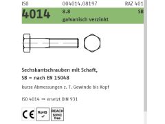 25 x Sechskantschrauben mit Schaft ISO 4014 8.8 CE M20 x 100 SB nach EN 15048 verzinkt