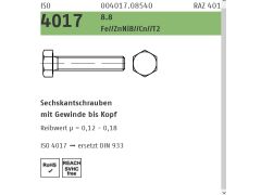 200 x Sechskantschrauben Vollgewinde ISO 4017 8.8 M6 x 40 Zink Lamellen