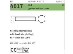 100 x Sechskantschrauben Vollgewinde ISO 4017 8.8 M10 x 70 CE nach EN 1090 verzinkt