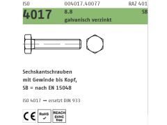 100 x Sechskantschrauben Vollgewinde ISO 4017 8.8 CE M12 x 25 SB nach EN 15048 verzinkt