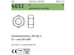 1000 x Sechskantmuttern, Typ 1 ISO 4032 Kl.8 M8 galv. verzinkt, CE nach EN 1090verzinkt