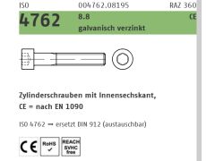 200 x Zylinderschrauben mit Innensechskant ISO 4762 8.8 M10 x 25, CE nach EN 1090 verzinkt