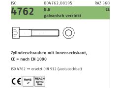 100 x Zylinderschrauben mit Innensechskant ISO 4762 8.8 M10 x 70, CE nach EN 1090 verzinkt