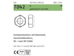 250 x Sechskantsicherungsmutter Ganzmetall ISO 7042 Kl.8 CE M12, SB nach EN 15048 verzinkt