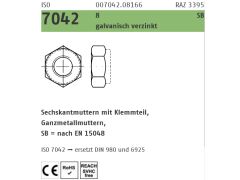 100 x Sechskantsicherungsmutter Ganzmetall ISO 7042 Kl.8 CE M16, SB nach EN 15048 verzinkt