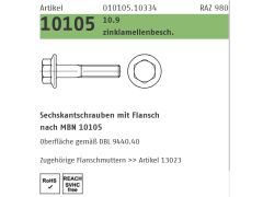 800 x Sechskant Flanschschrauben MBN 10105 10.9 M8 x 20 Zinklamellen