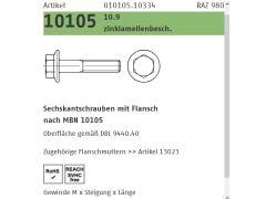 150 x Sechskant Flanschschrauben MBN 10105 10.9 M10 x 45 Zinklamellen