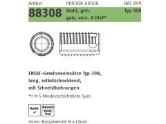 100 x selbstschneidende Gewindeeinsatz ENSAT Stahl gehärtet M8 mit Bohrung, Typ 307 verzinkt