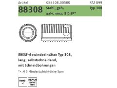 50 x selbstschneidende Gewindeeinsatz ENSAT Stahl gehärtet M10 mit Bohrung, Typ 307 verzinkt