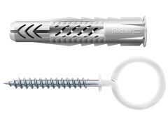 25 x fischer Universaldübel UX 8 x 50 OH N mit Rand und Ösenschraube nylonbeschichtet