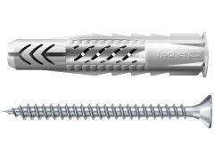 25 x fischer Universaldübel UX 6 x 50 R S/20 mit Rand und Schraube