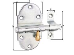 Grendelriegel mit Feder und Messing Knopf, verzinkt - 45x85