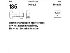 10 x Hammerschrauben DIN 186 mit Mutter 4.6 Form B M20x200 (blank/schwarz)