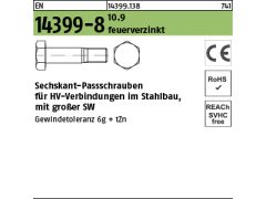 1 x HV Passschrauben EN 14399-8 10.9 M20 x 50 - Peiner Feuerverzinkt