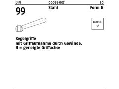 1 x Kegelgriff DIN 99 Stahl N 80 M10 geneigt mit Gewinde (blank/schwarz)