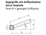 1 x Kegelgriff DIN 99 Stahl N 80 M10 geneigt mit Gewinde (blank/schwarz)