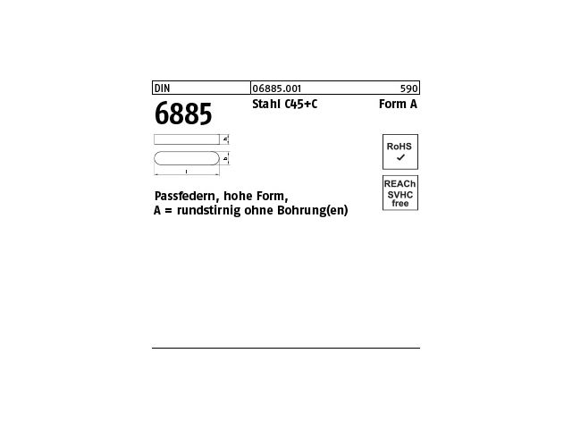 DIVERSE Passfeder DIN 6885 Form A rundstirnig/o.Bohrung A 40 x 22 x280 Stahl ... 