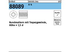 1 x Rundmuttern mit Trapezgew. TR 16 x 4 x D36 x L24 Edelstahl A4