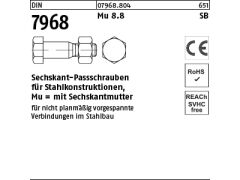 1 x Sechskant-Paßschrauben DIN 7968 +Mutter 8.8 M24x60 (blank/schwarz)