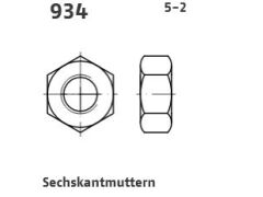 5 x Sechskantmuttern DIN 934 Kl.5-2 M45 (blank/schwarz)