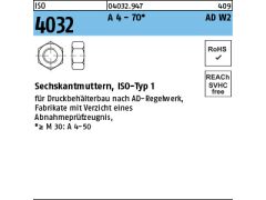 10 x Sechskantmuttern ISO 4032 M30 Edelstahl A4-70 AD-W2