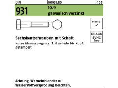 1 x Sechskantschrauben DIN 931 10.9 M30 x 280 galv. verzinkt getempert