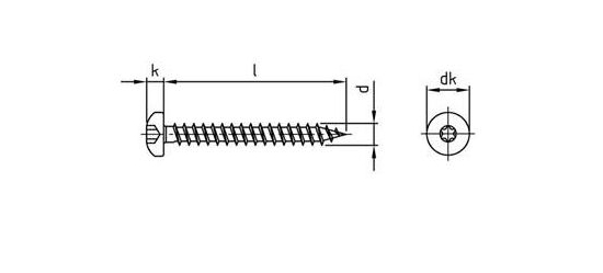 technische Zeichnung von einer Schraube mit Rundkopf und Universalgewinde