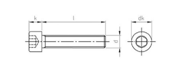 Eine technische Zeichnung von einer metrischen Schraube mit Zylinderkopf